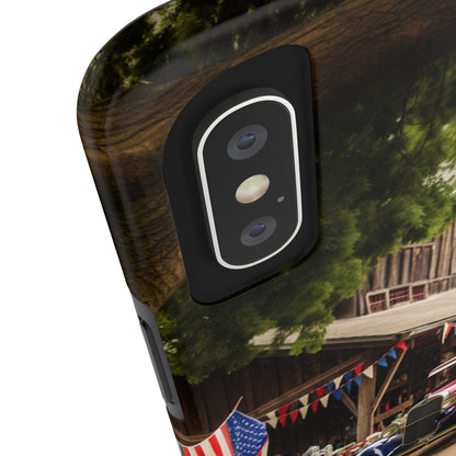 Introducing the "1930s Americana Revival" Cell Phone Case – Relive Vintage Charm with Classic Car, Barn, and the Stars and Stripes -Tough Phone Cases