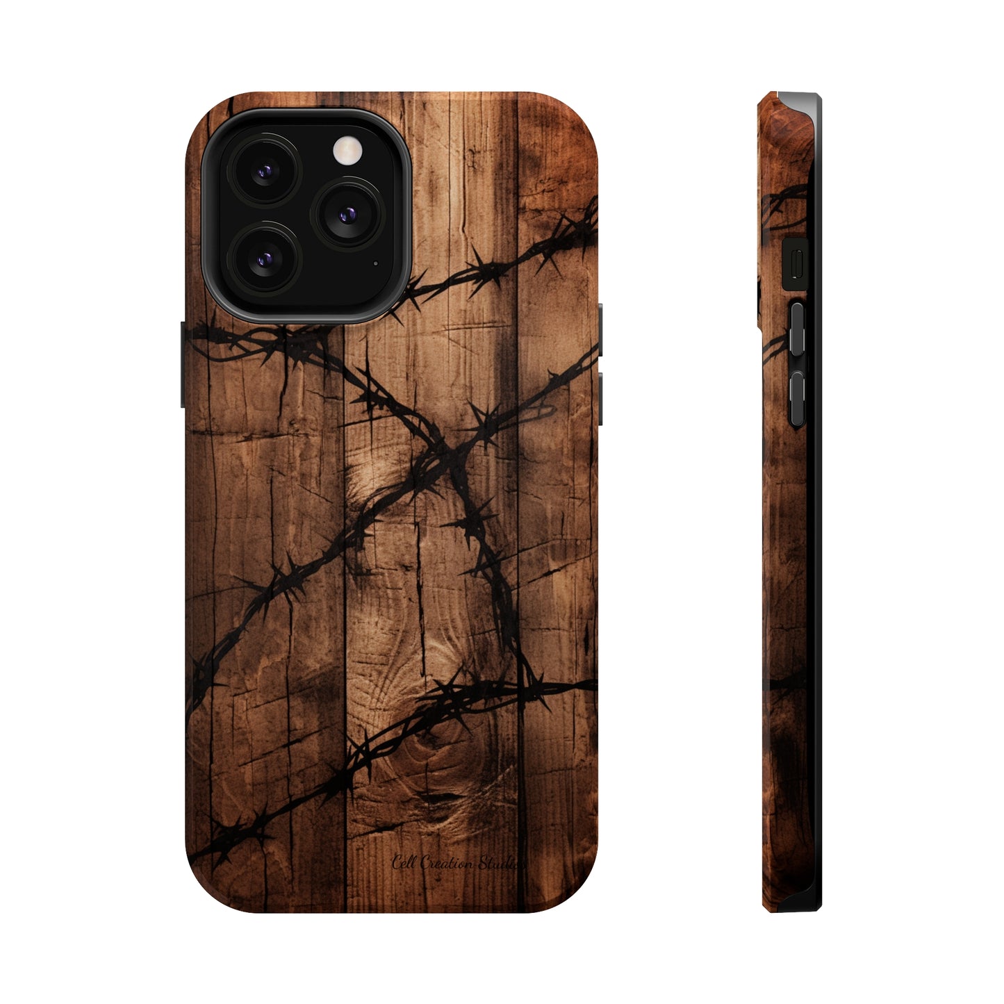 "Elegant Barb Wire on Wood" Embrace Rustic Style -MagSafe Tough Cases