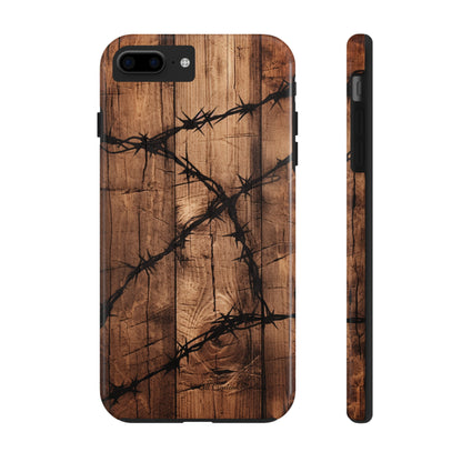 "Elegant Barb Wire on Wood" Embrace Rustic Style -Tough Phone Cases