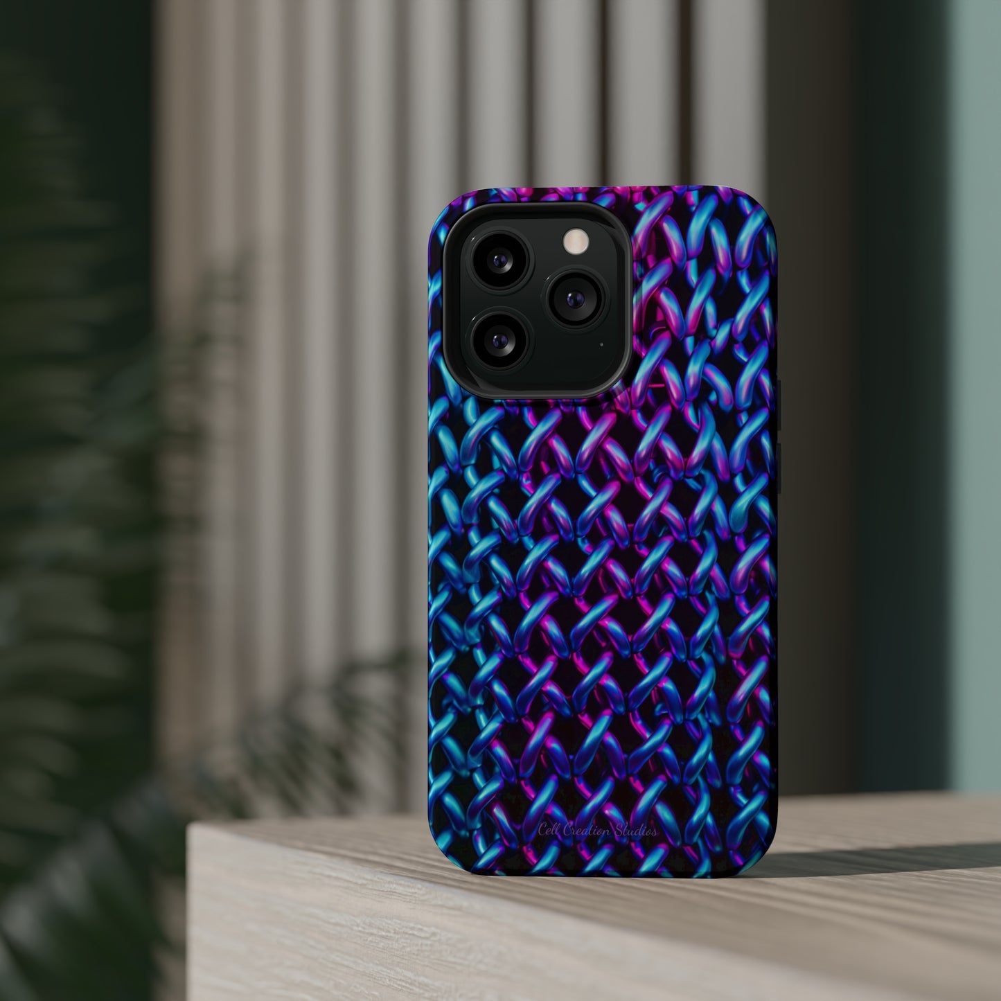 Introducing the "Neon Chainlink Glow" Cell Phone Case – Illuminate Your Style with Vibrant Chain Pattern Design -MagSafe Tough Cases