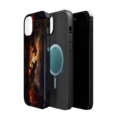 Introducing the "Ancient Battle Inferno" Cell Phone Case – Witness Epic Dinosaur Clash in a Fiery Forest! -MagSafe Tough Cases