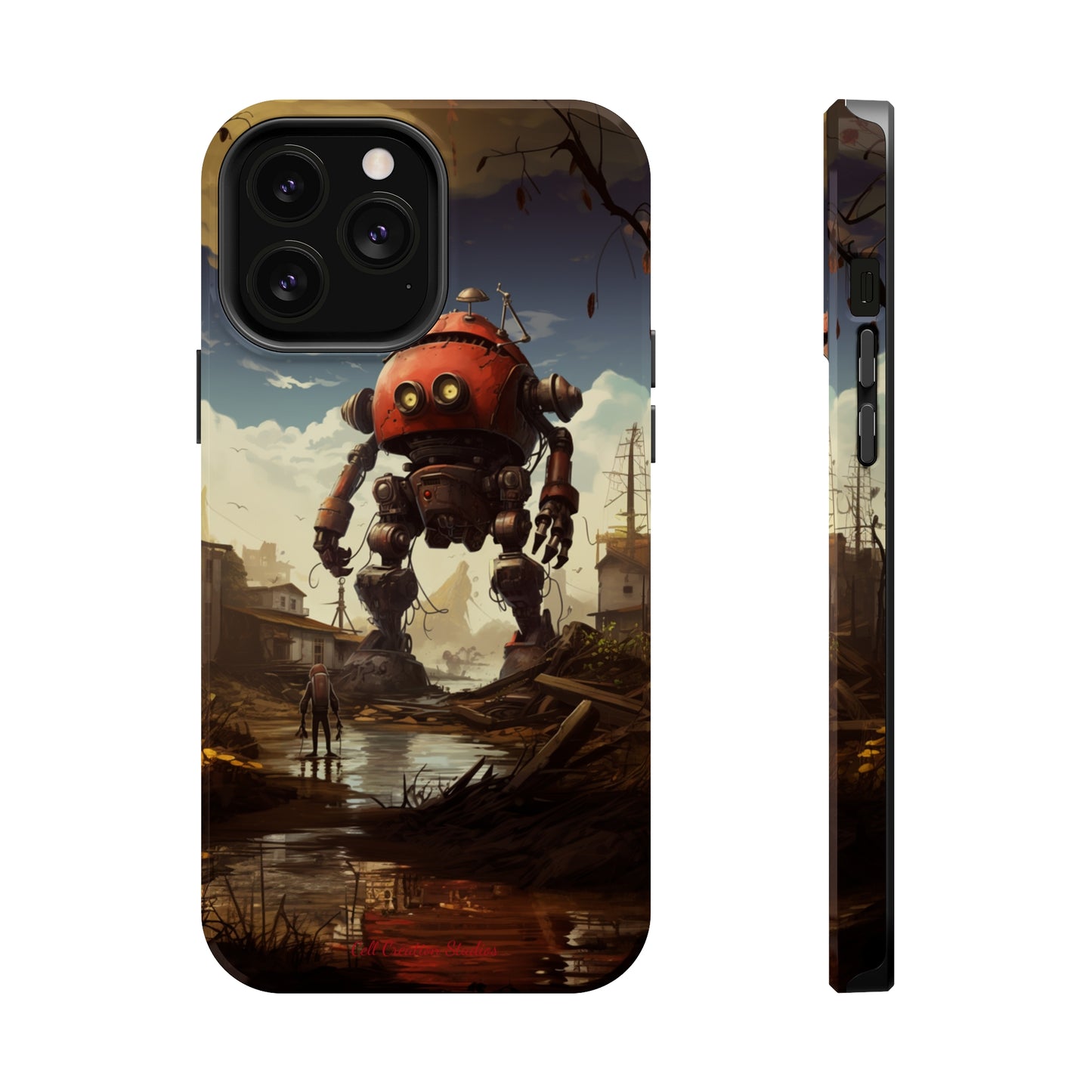 Introducing the "Urban Encounter" Cell Phone Case – Witness the Epic Convergence of Man and Giant Robot -MagSafe Tough Cases