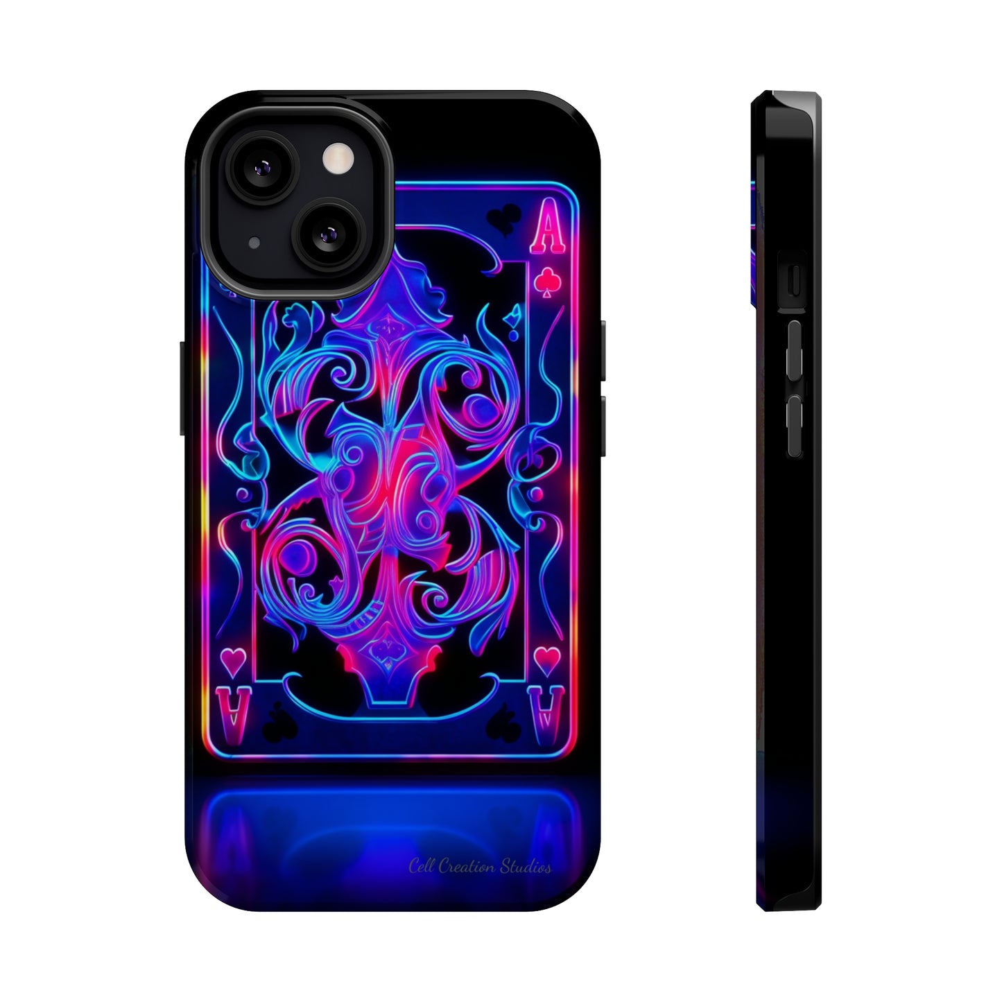 Introducing the "Neon Ace of Hearts" Cell Phone Case – Elevate Your Style with a Dazzling Card -MagSafe Tough Cases