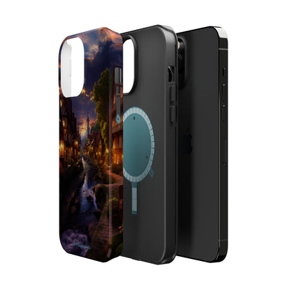 Introducing the "Riverside Serenity" Cell Phone Case – Embrace Peace with a Tranquil Town and Flowing River -MagSafe Tough Cases