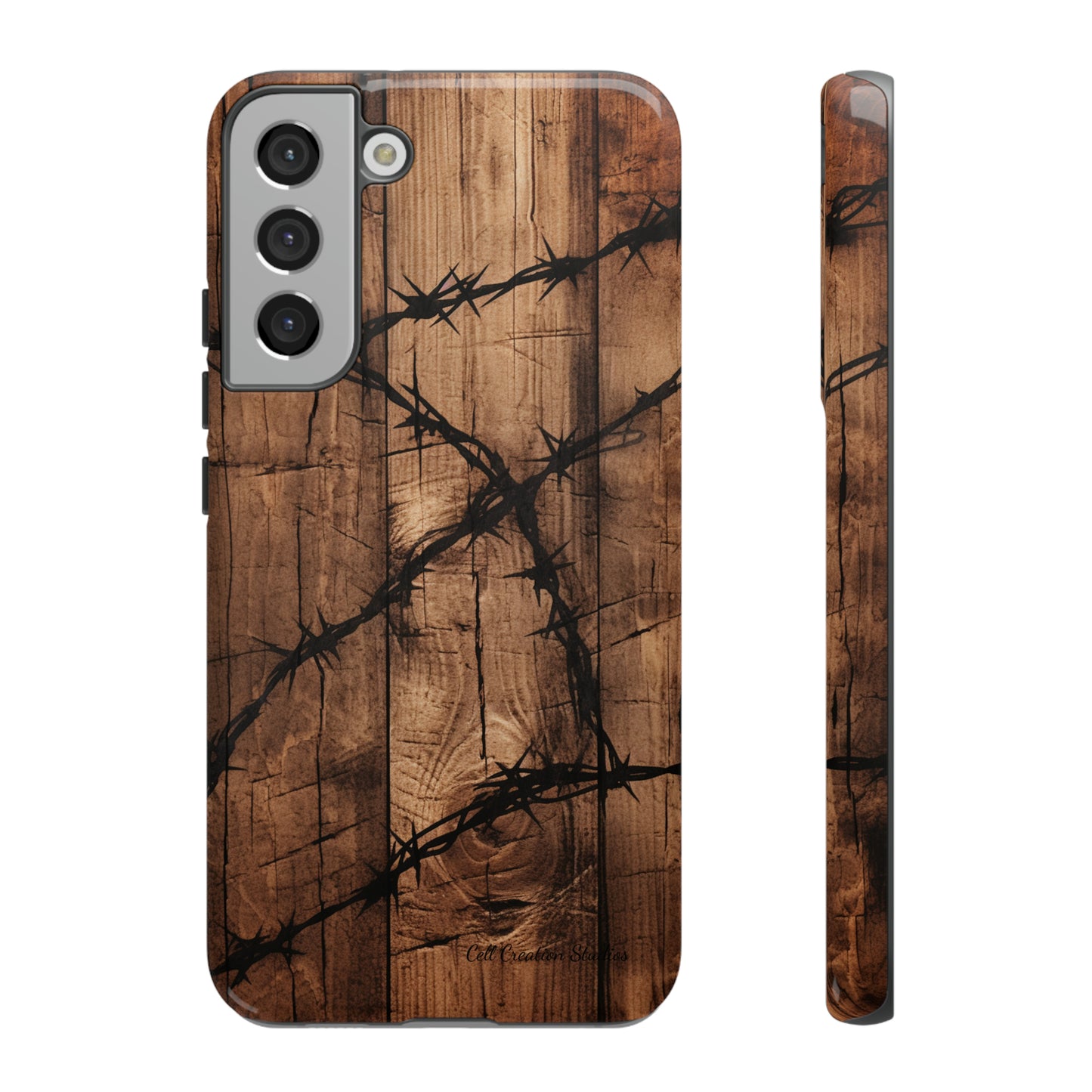 "Elegant Barb Wire on Wood" Embrace Rustic Style -Tough Phone Cases