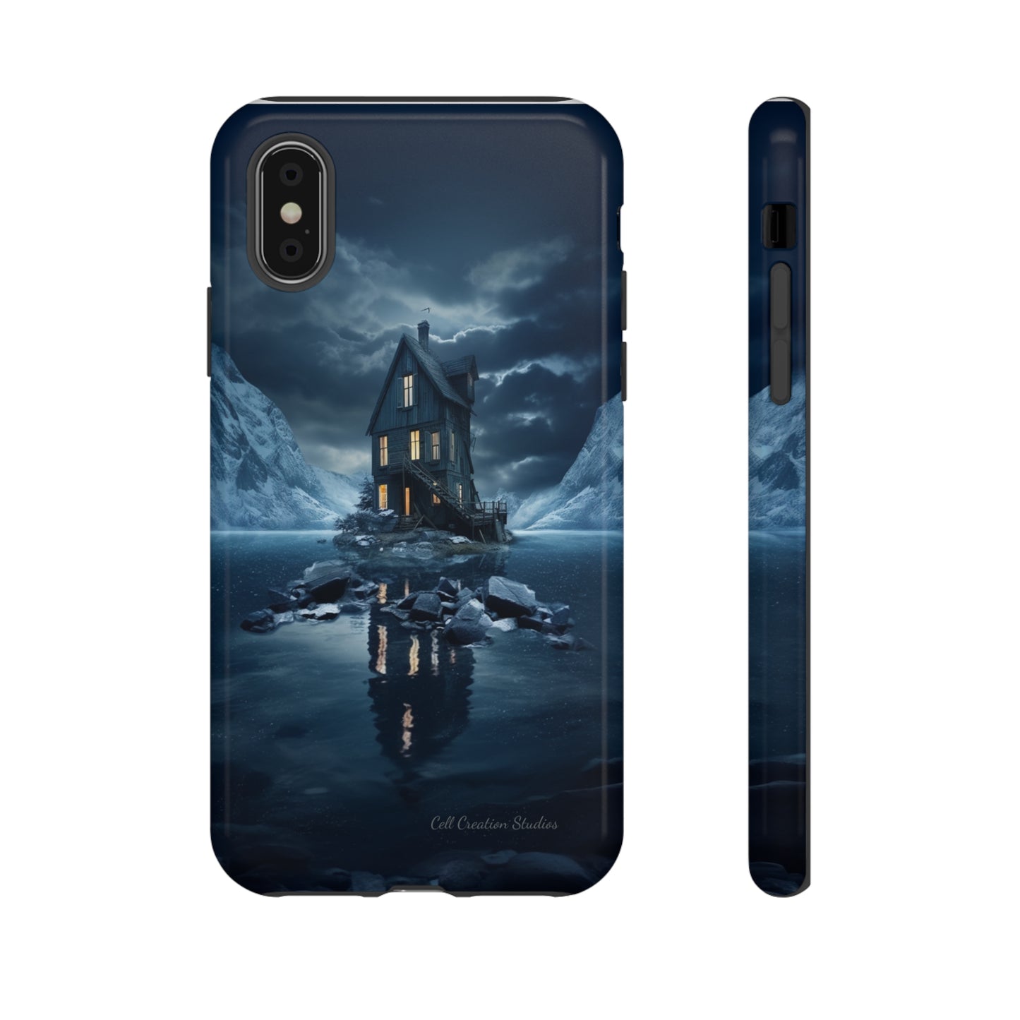 "Mountain Retreat" Winter Lake Cell Phone Cover – Capture the Tranquil Beauty!