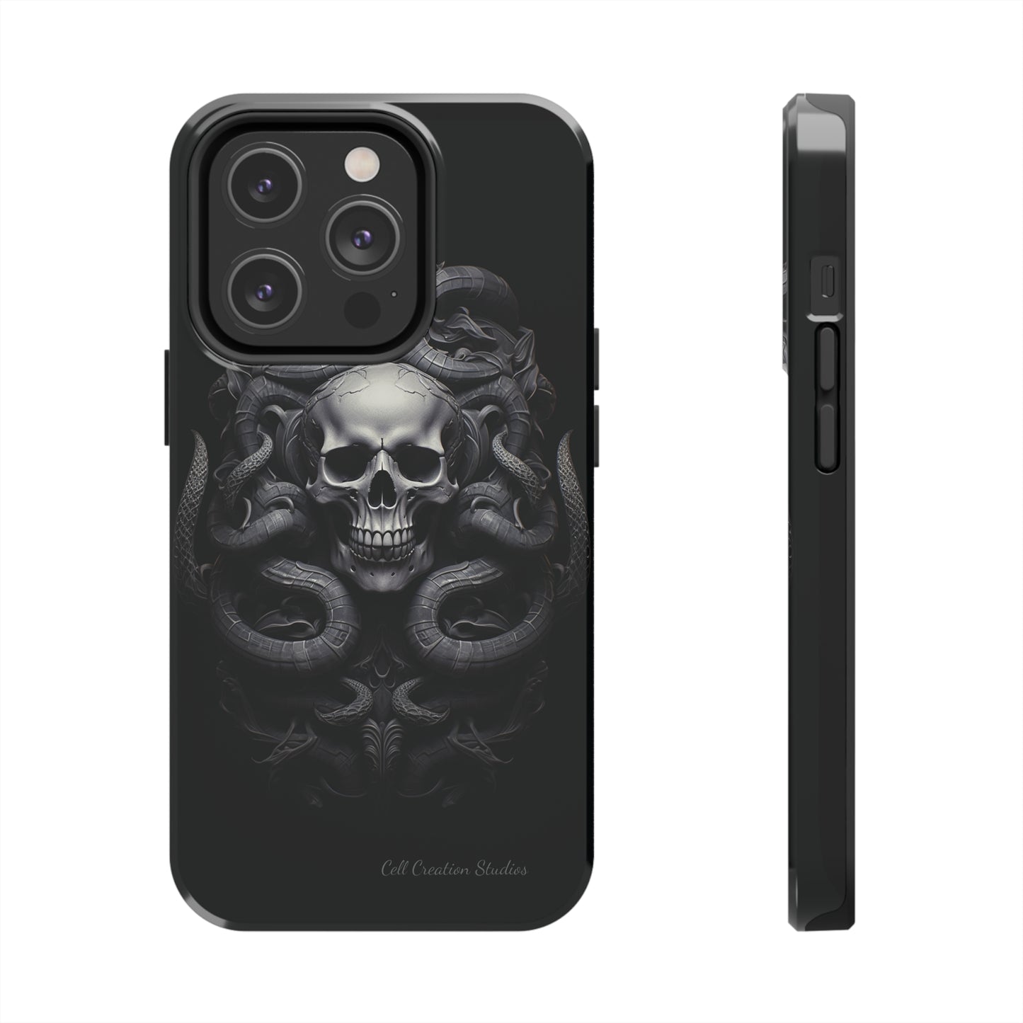 Introducing the "Monochrome Skull and Snakes" Cell Phone Case – A Bold Statement -Tough Phone Cases