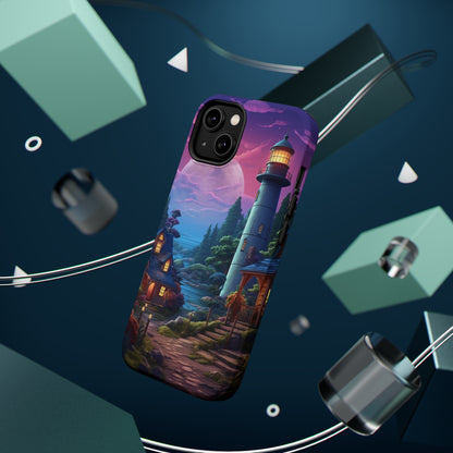 Introducing the "Tranquil Lighthouse Haven" Cell Phone Case – Embrace Serenity with a Picturesque Town and Lighthouse -MagSafe Tough Cases