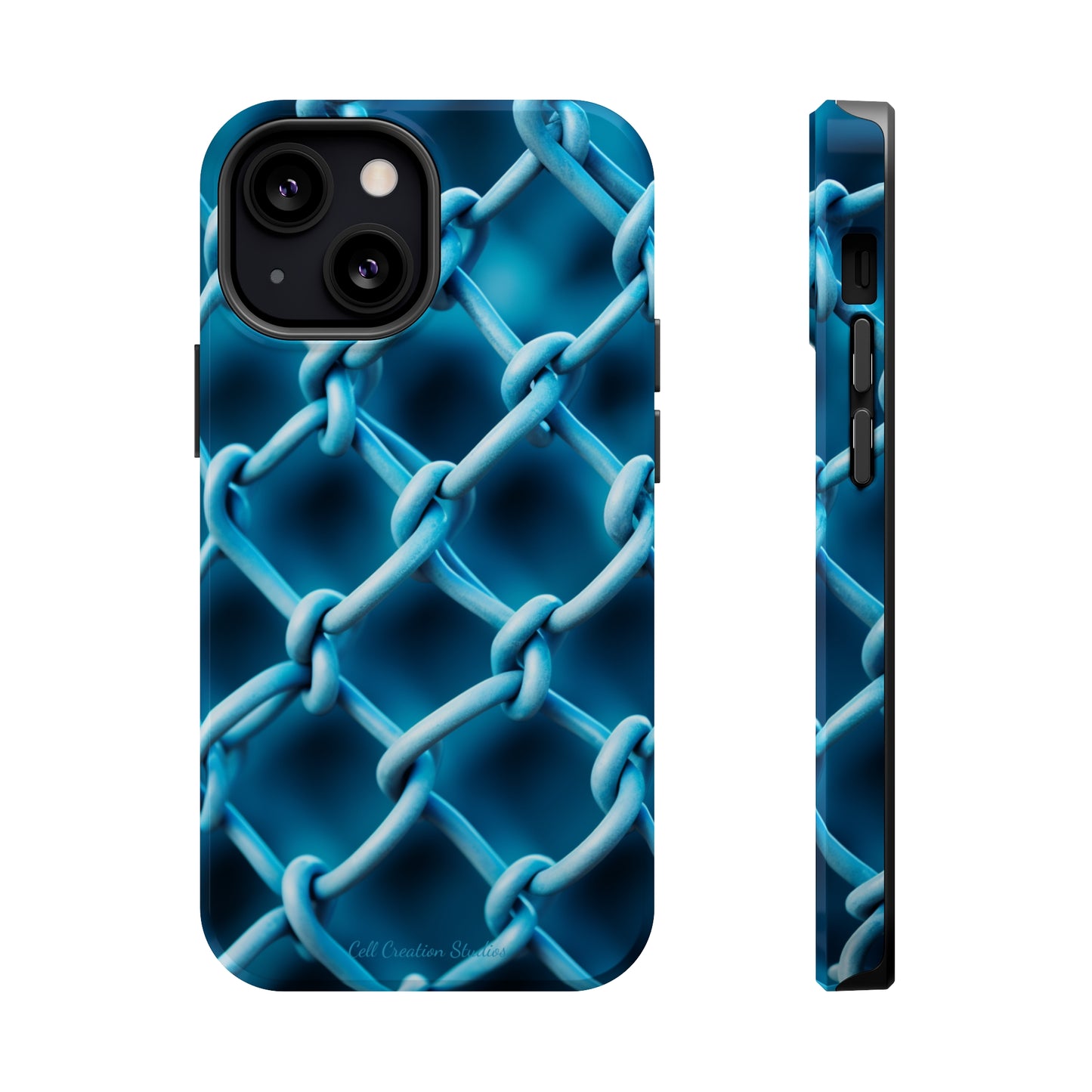 Introducing the "Elegant Chainlink" Cell Phone Case – Embrace Contemporary Style with Blue Chain Link Design -MagSafe Tough Cases