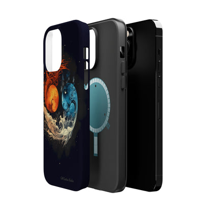 "Harmony in Contrast: Orange and Blue Yin and Yang Phone Case" -MagSafe Tough Cases