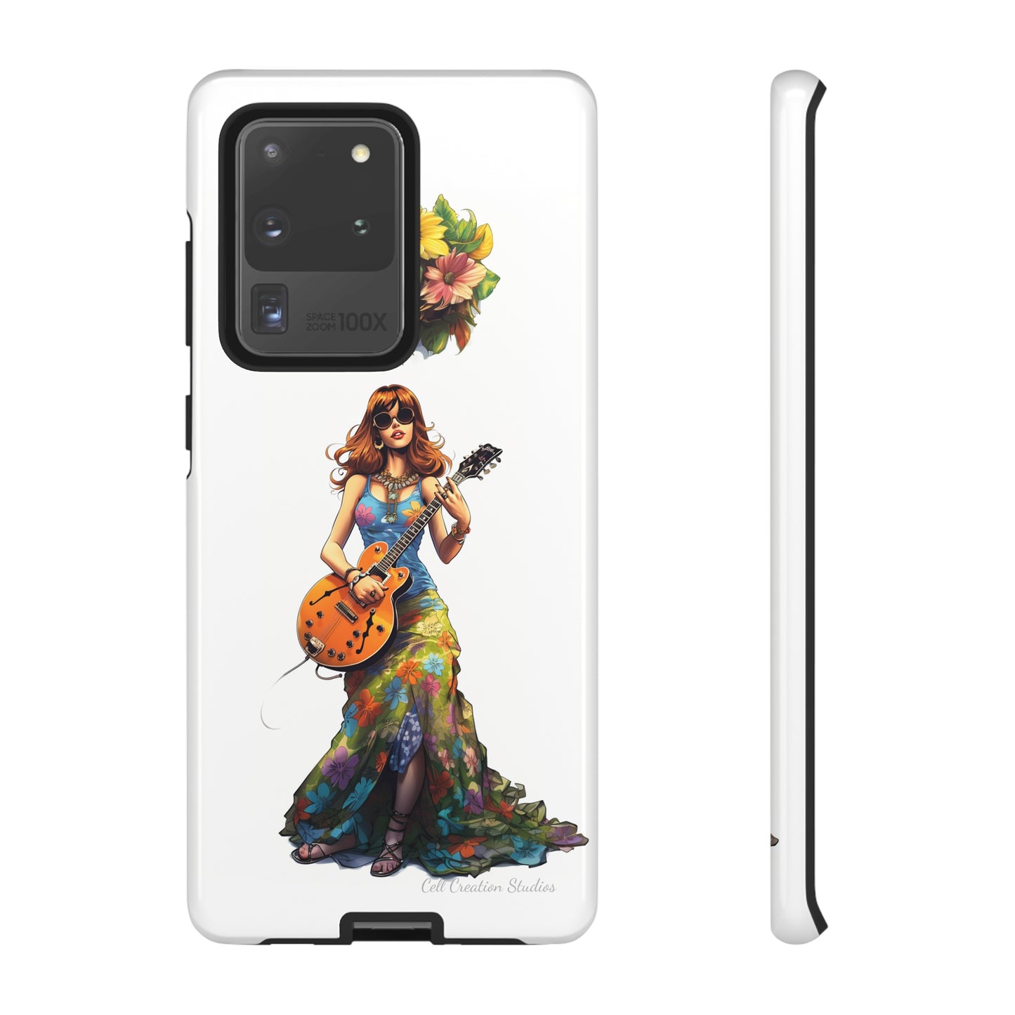 Introducing the "Hippie Chick Groove" Cell Phone Case – Retro Vibes and Musical Delight -Tough Cases