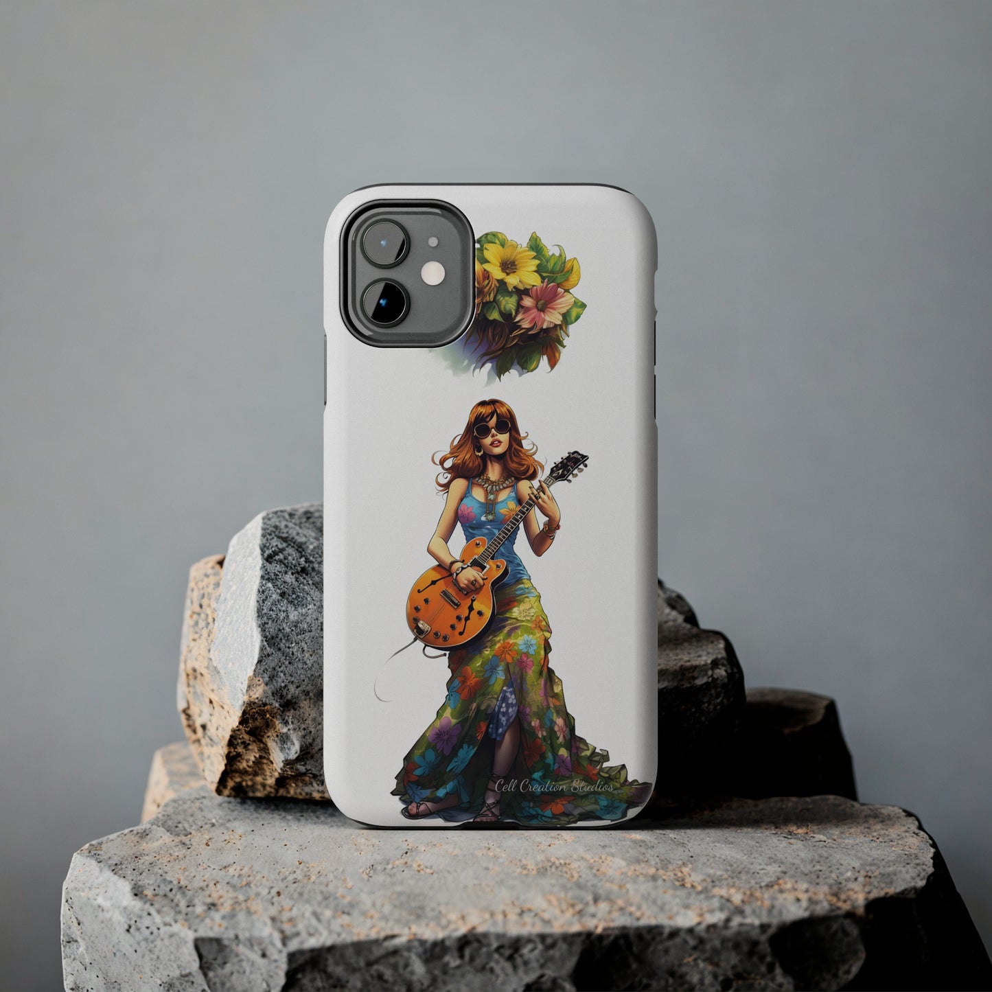 Introducing the "Hippie Chick Groove" Cell Phone Case – Retro Vibes and Musical Delight -Tough Phone Cases