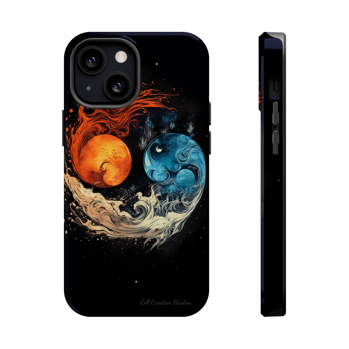 "Harmony in Contrast: Orange and Blue Yin and Yang Phone Case" -MagSafe Tough Cases