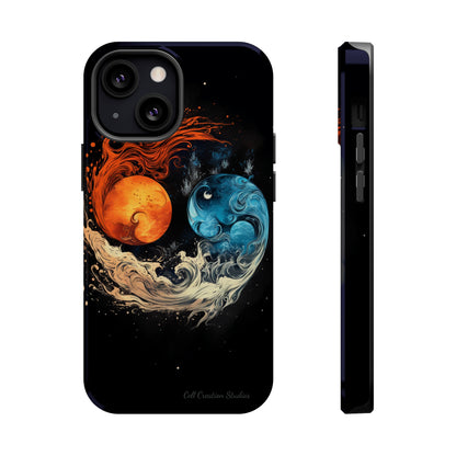 "Harmony in Contrast: Orange and Blue Yin and Yang Phone Case" -MagSafe Tough Cases