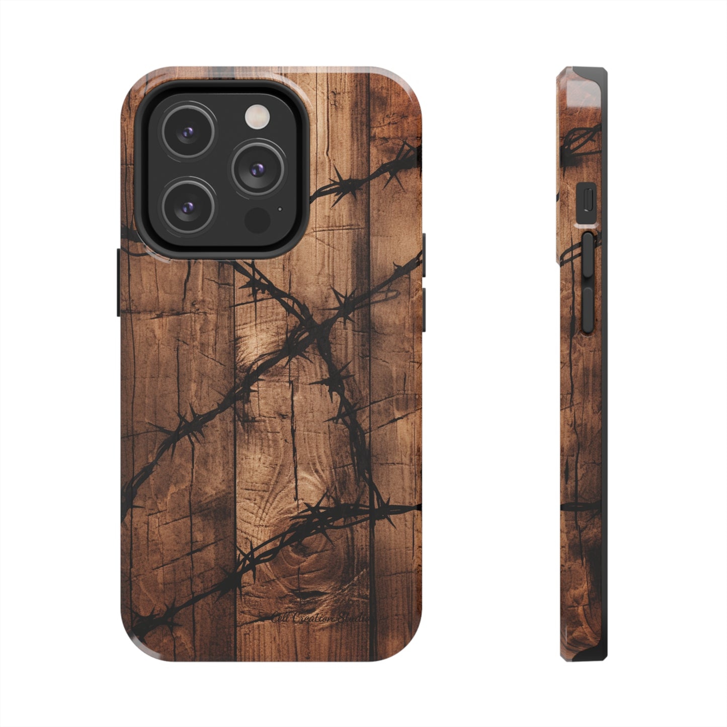 "Elegant Barb Wire on Wood" Embrace Rustic Style -Tough Phone Cases