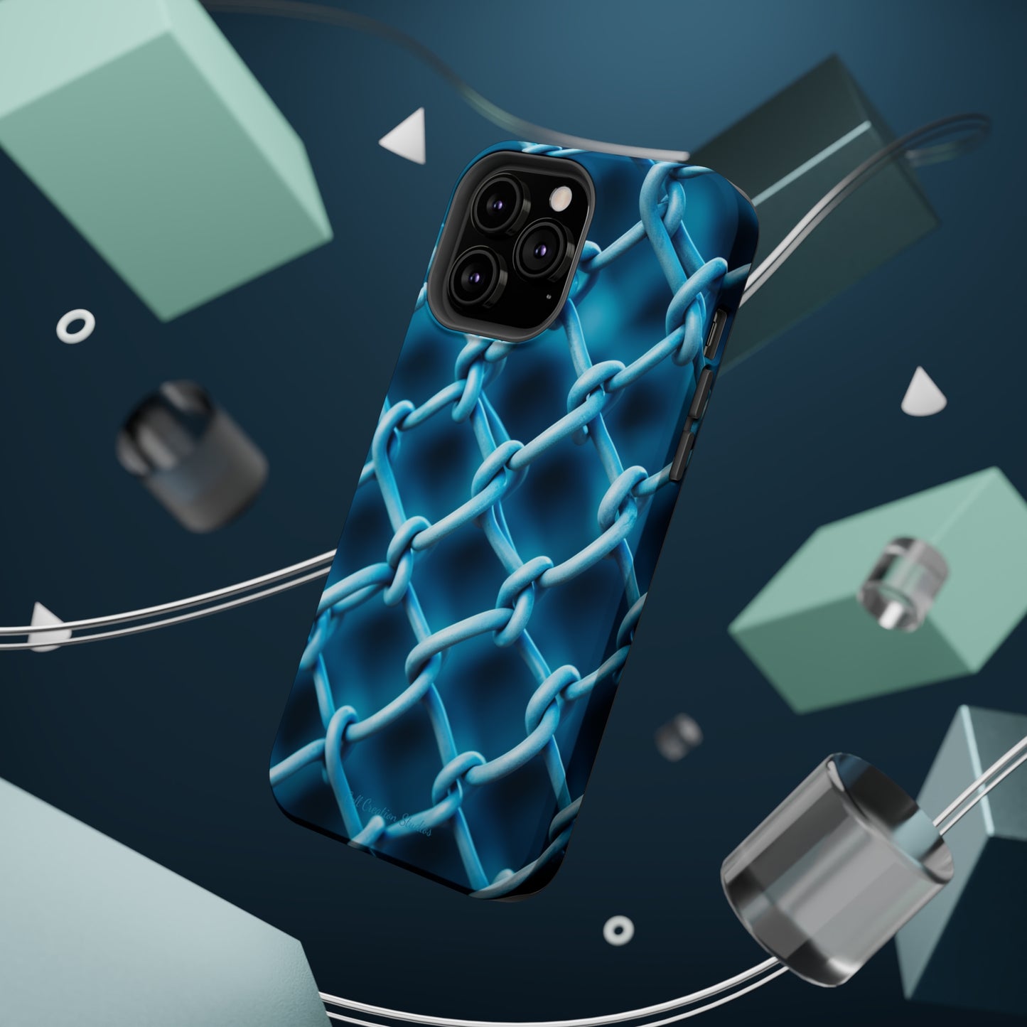 Introducing the "Elegant Chainlink" Cell Phone Case – Embrace Contemporary Style with Blue Chain Link Design -MagSafe Tough Cases