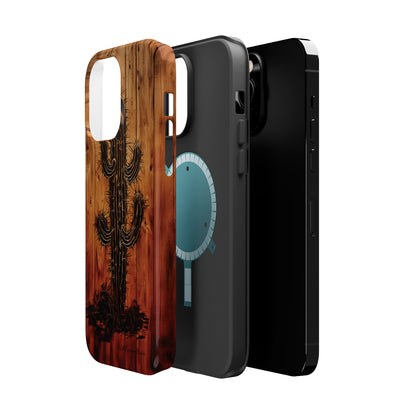 "Desert Vibes Cactus Burnt Wood Design" Phone Case -MagSafe Tough Cases