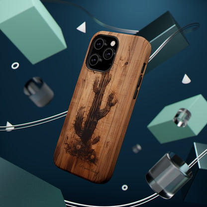 "Cactus Burnt Wood Design" Phone Case -MagSafe Tough Cases