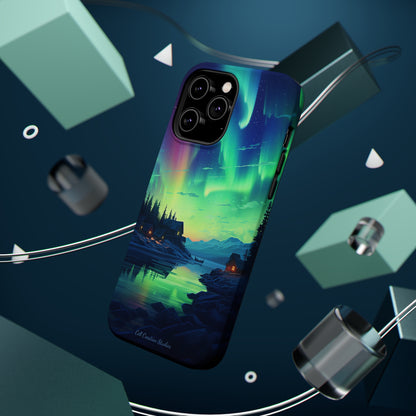 Introducing the "Northern Lights Haven" Cell Phone Case – Experience the Enchantment of Aurora Borealis and Charming Townscape -MagSafe Tough Cases