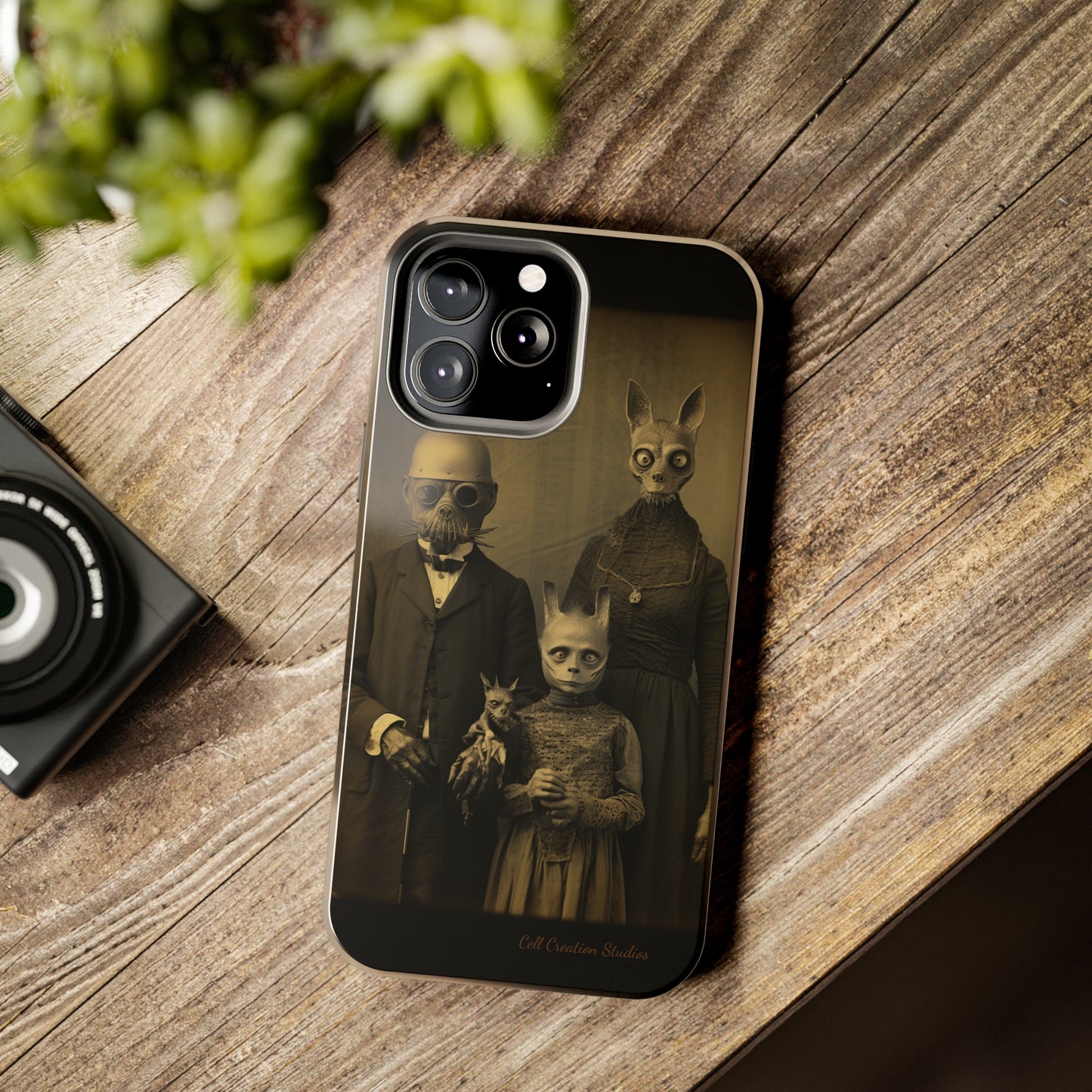 Introducing the "Vintage Odd Creatures" Cell Phone Case – Step into the Eerie Charm of a Haunting Family Portrait -Tough Phone Cases