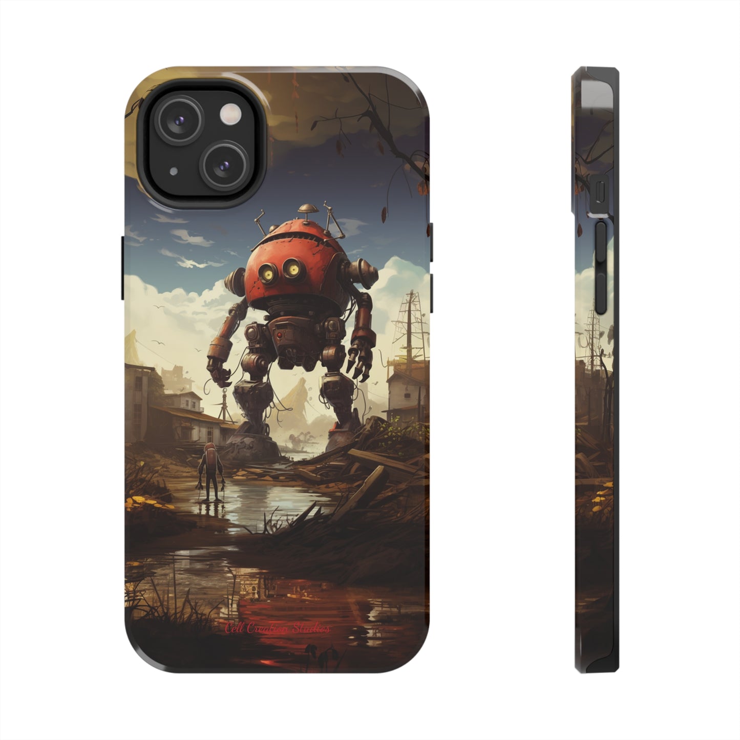 Introducing the "Urban Encounter" Cell Phone Case – Witness the Epic Convergence of Man and Giant Robot -Tough Phone Cases