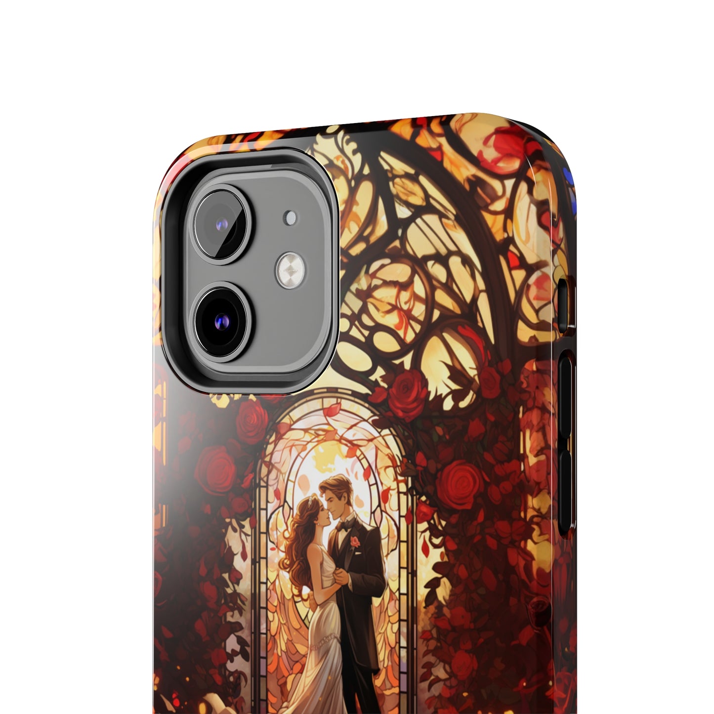 Introducing the "Stained Glass Love" Cell Phone Case – Capture the Romance of a Couple in Front of a Stained Glass Window -Tough Phone Cases