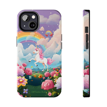 Introducing the "Floral Enchantment" Cell Phone Case – Embrace Your Imagination with a Unicorn in a Field of Flowers -Tough Phone Cases