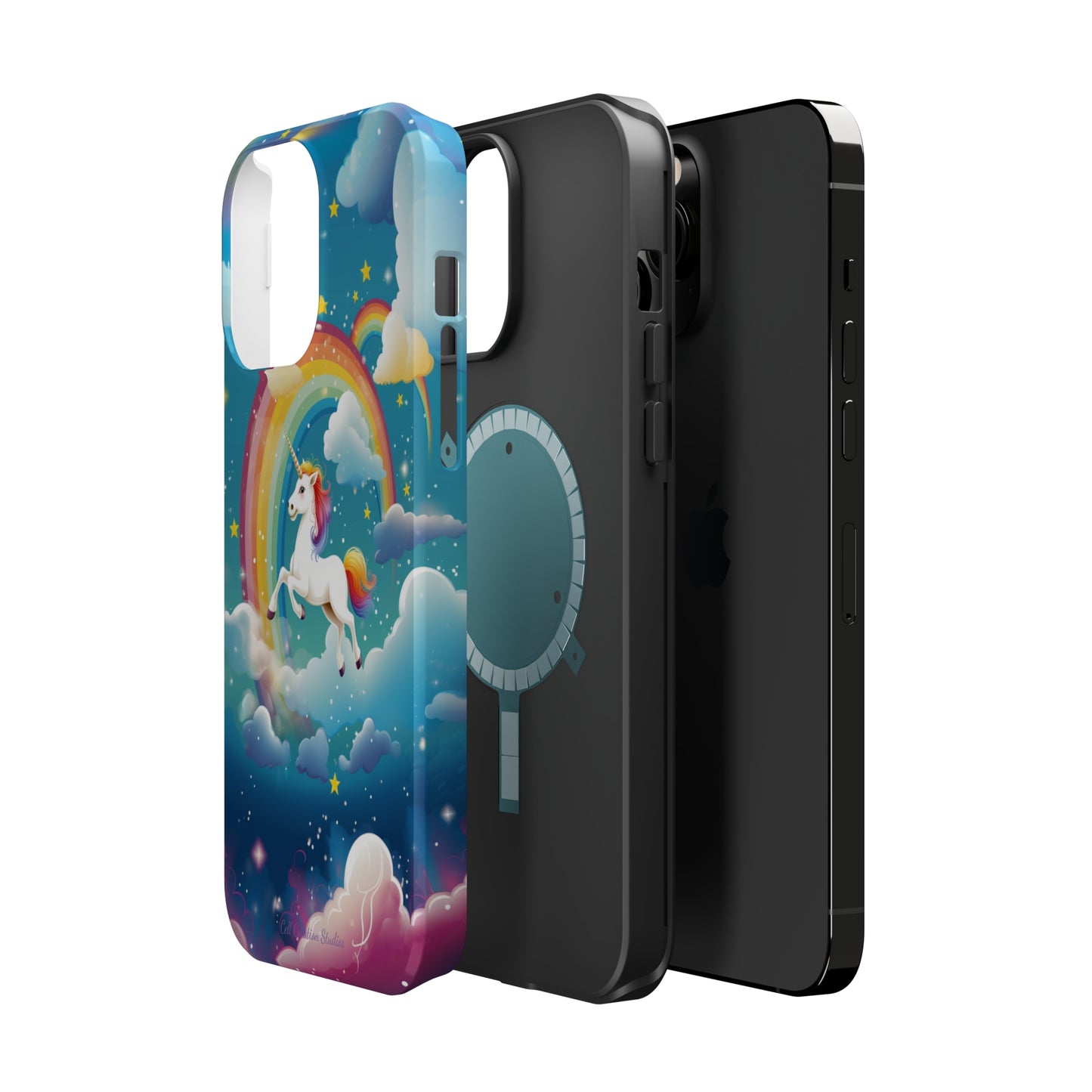 Introducing the "Rainbow Soar" Cell Phone Case – Embark on a Whimsical Journey with a Flying Unicorn -MagSafe Tough Cases