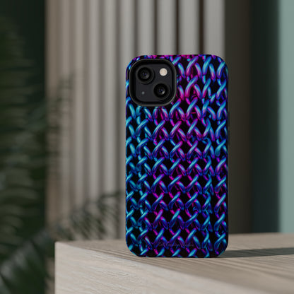 Introducing the "Neon Chainlink Glow" Cell Phone Case – Illuminate Your Style with Vibrant Chain Pattern Design -MagSafe Tough Cases