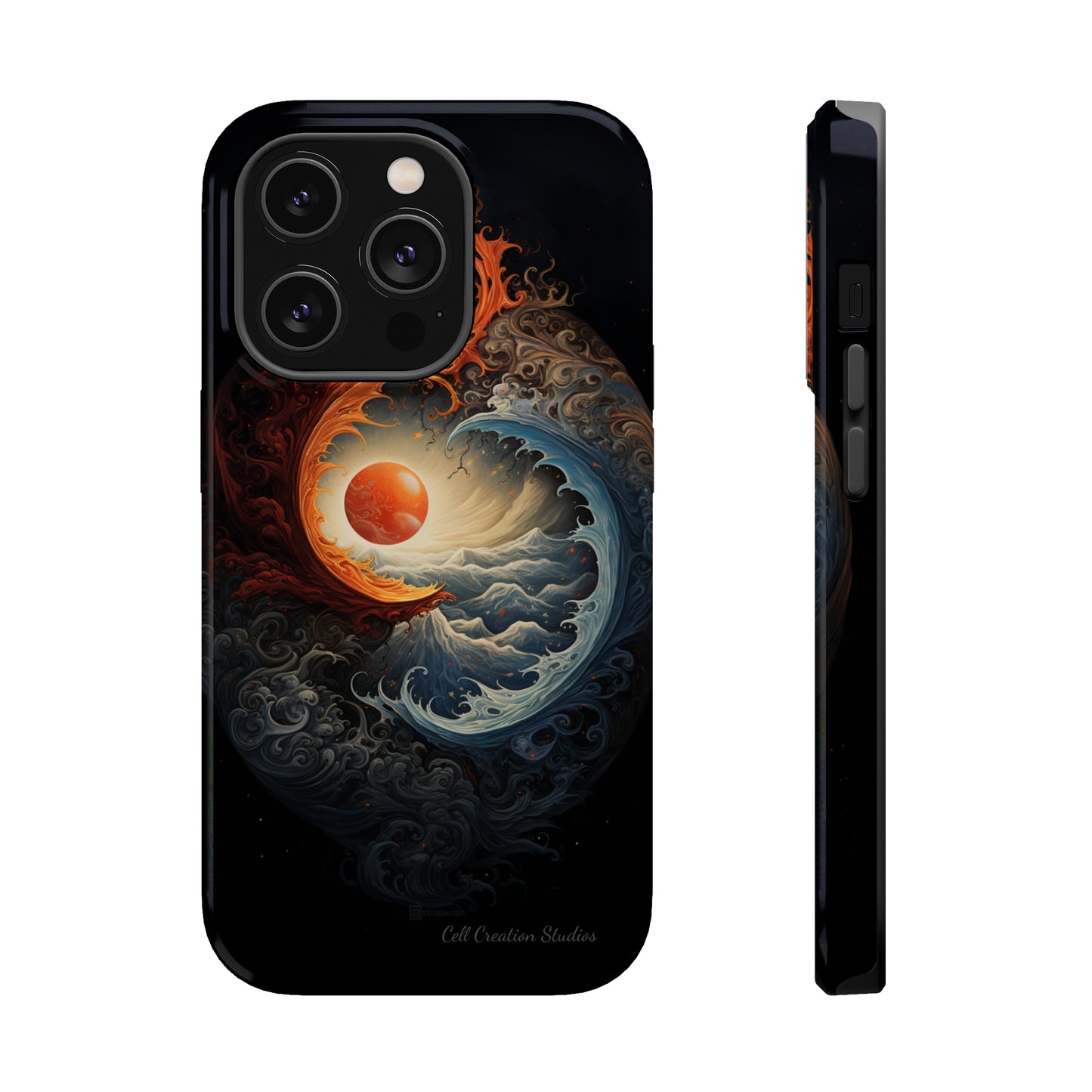 "Dual Elements Clash: Fire and Water Abstract" Phone Case -MagSafe Tough Cases