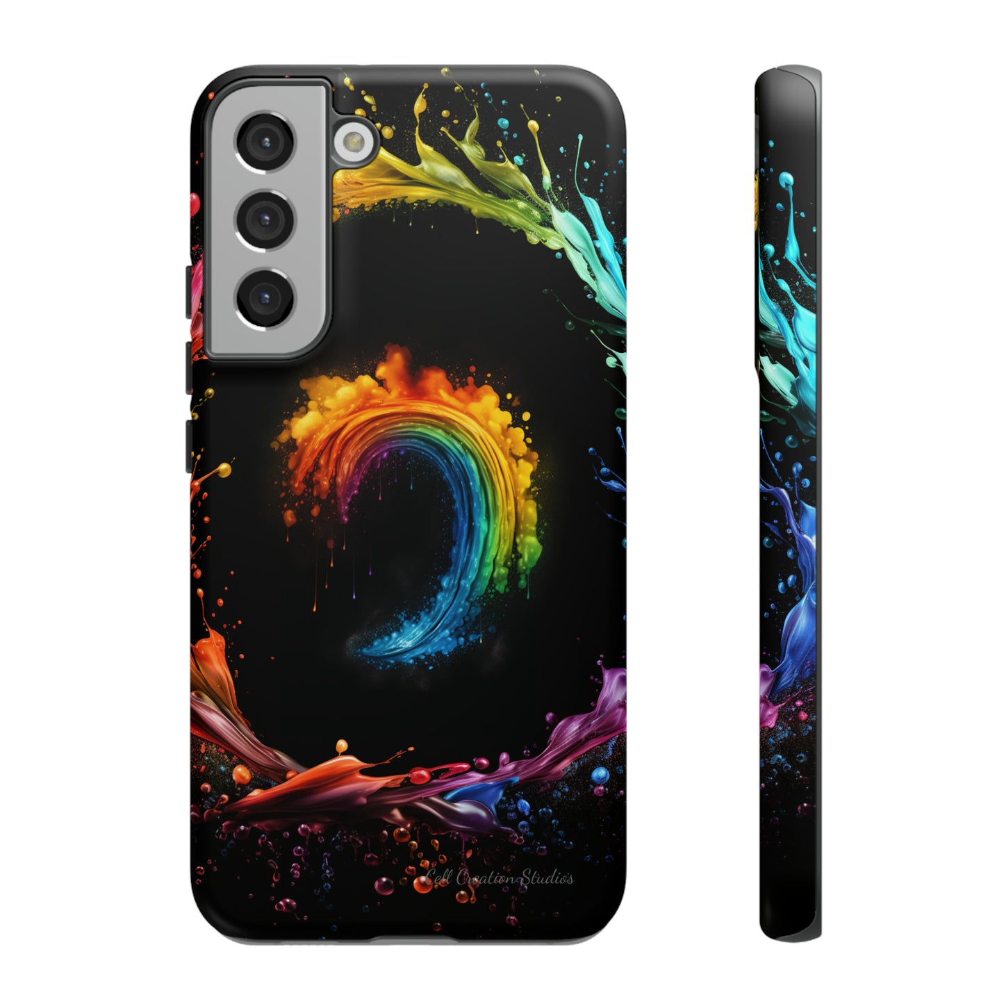 "Vibrant Swirls Painted on Black" Cell Phone Case -Tough Cases