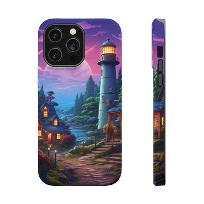 Introducing the "Tranquil Lighthouse Haven" Cell Phone Case – Embrace Serenity with a Picturesque Town and Lighthouse -MagSafe Tough Cases