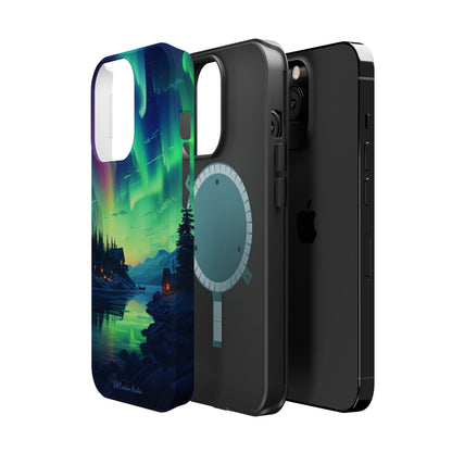 Introducing the "Northern Lights Haven" Cell Phone Case – Experience the Enchantment of Aurora Borealis and Charming Townscape -MagSafe Tough Cases