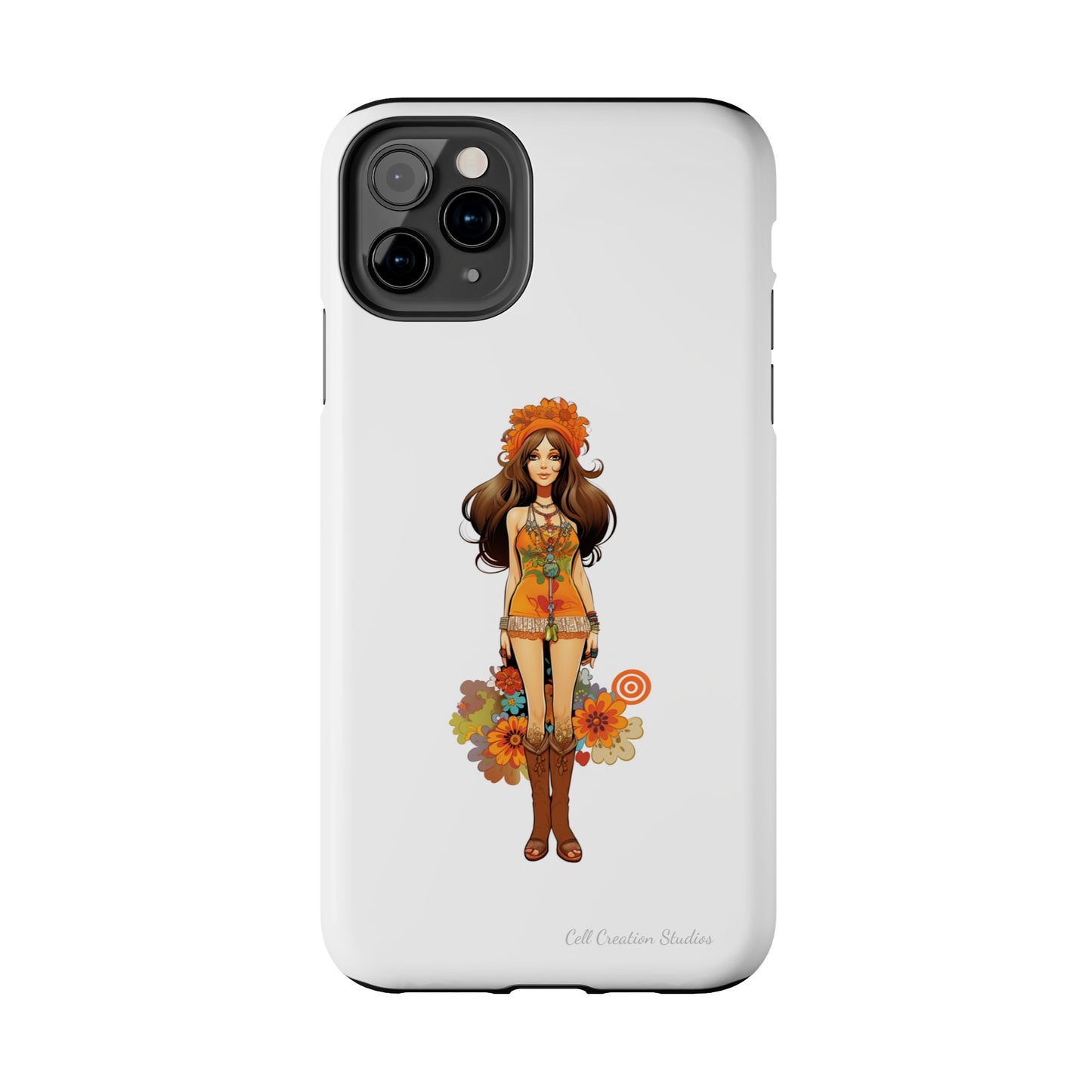 Introducing the "Groovy Hippie Chick" Cell Phone Case – Peace, Love, and Retro Style -Tough Phone Cases