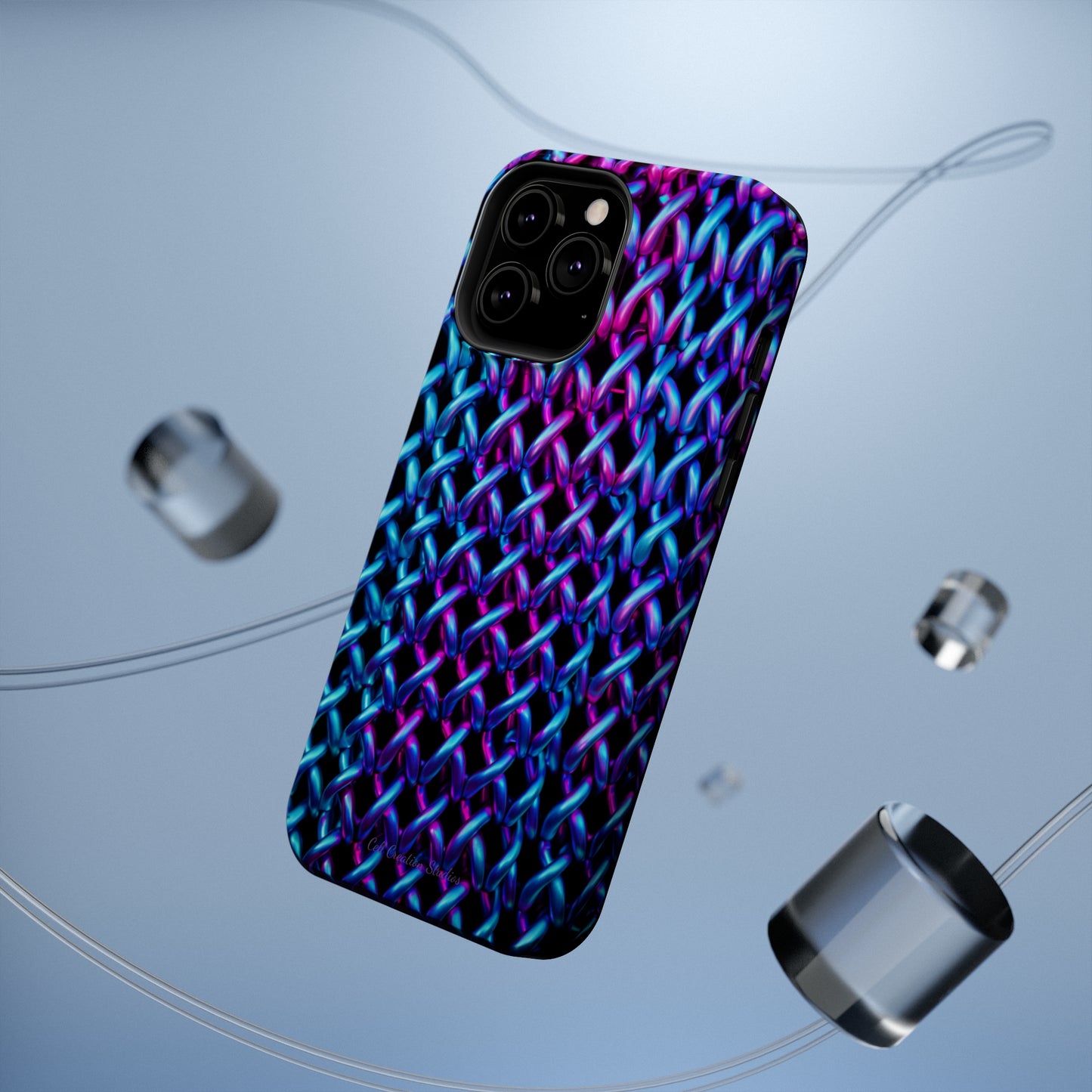 Introducing the "Neon Chainlink Glow" Cell Phone Case – Illuminate Your Style with Vibrant Chain Pattern Design -MagSafe Tough Cases