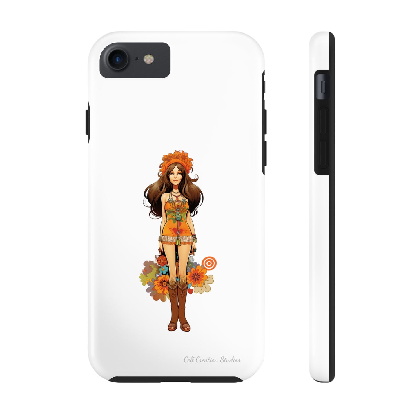 Introducing the "Groovy Hippie Chick" Cell Phone Case – Peace, Love, and Retro Style -Tough Phone Cases