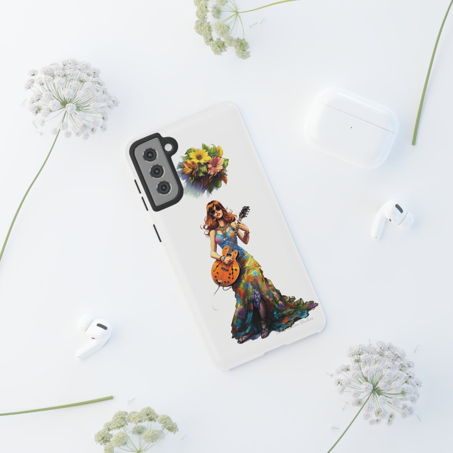 Introducing the "Hippie Chick Groove" Cell Phone Case – Retro Vibes and Musical Delight -Tough Cases