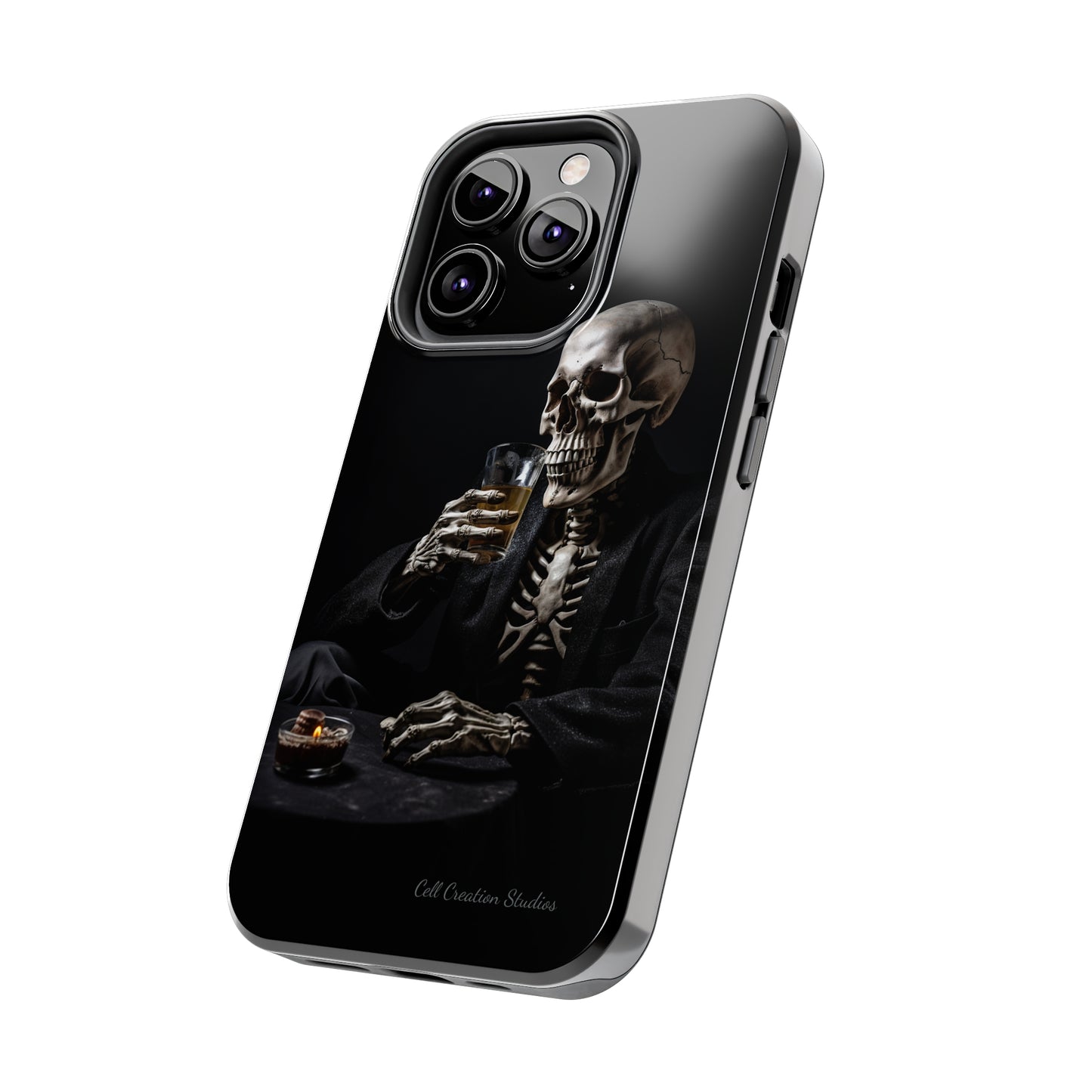 "Embrace the Dark Side with Our Skeleton Drinking Phone Case" -Tough Phone Cases