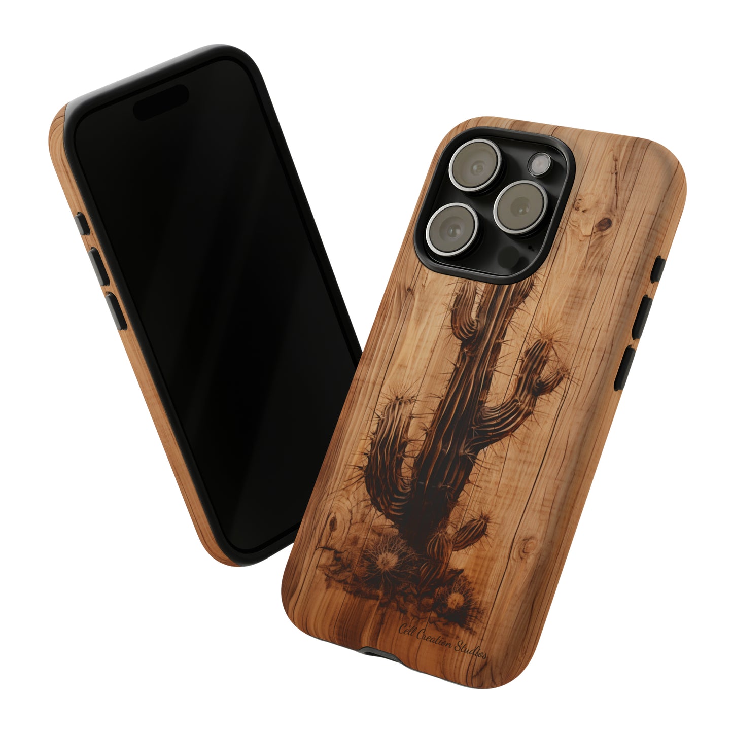 "Cactus Burnt Wood Design" Phone Case -Tough Cases