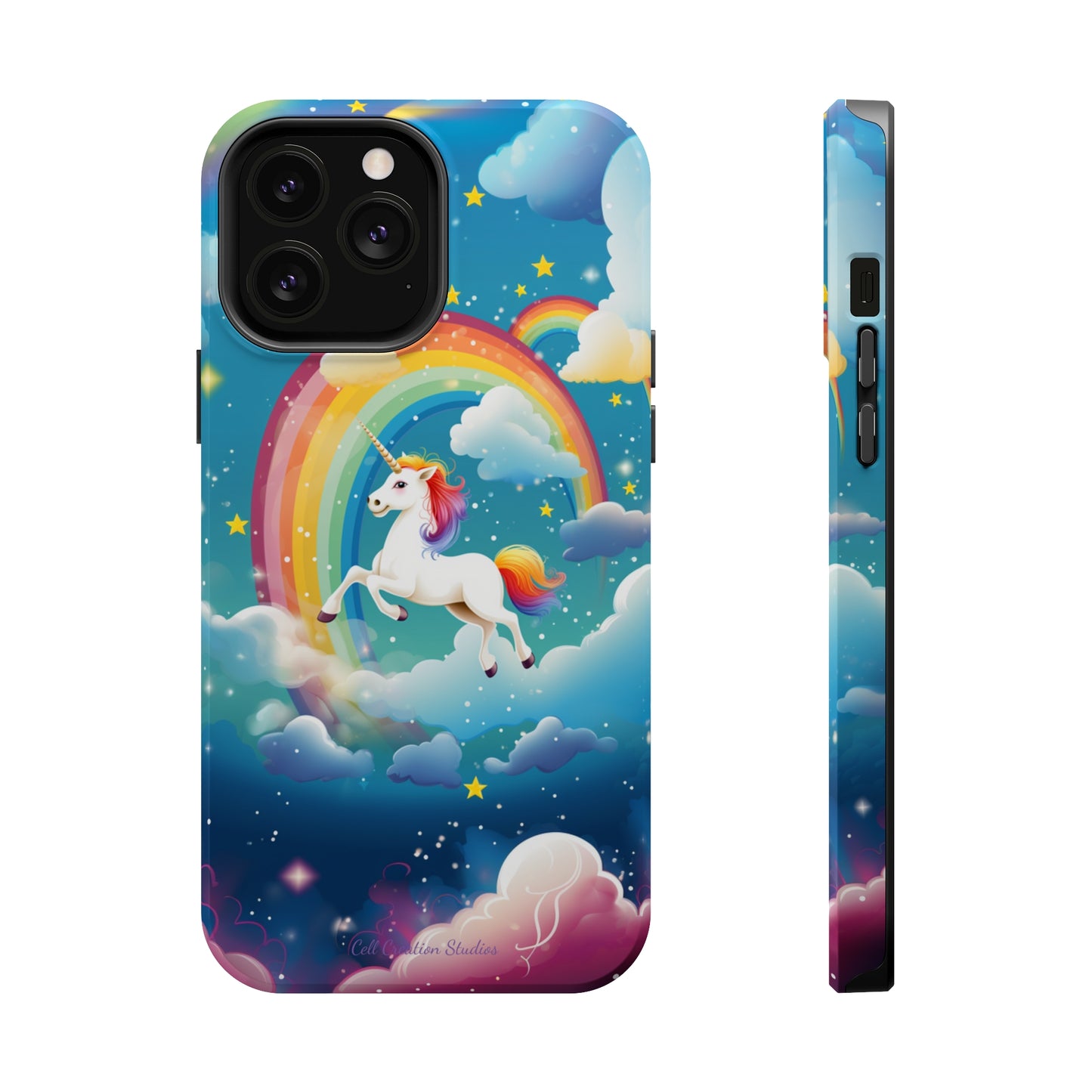 Introducing the "Rainbow Soar" Cell Phone Case – Embark on a Whimsical Journey with a Flying Unicorn -MagSafe Tough Cases