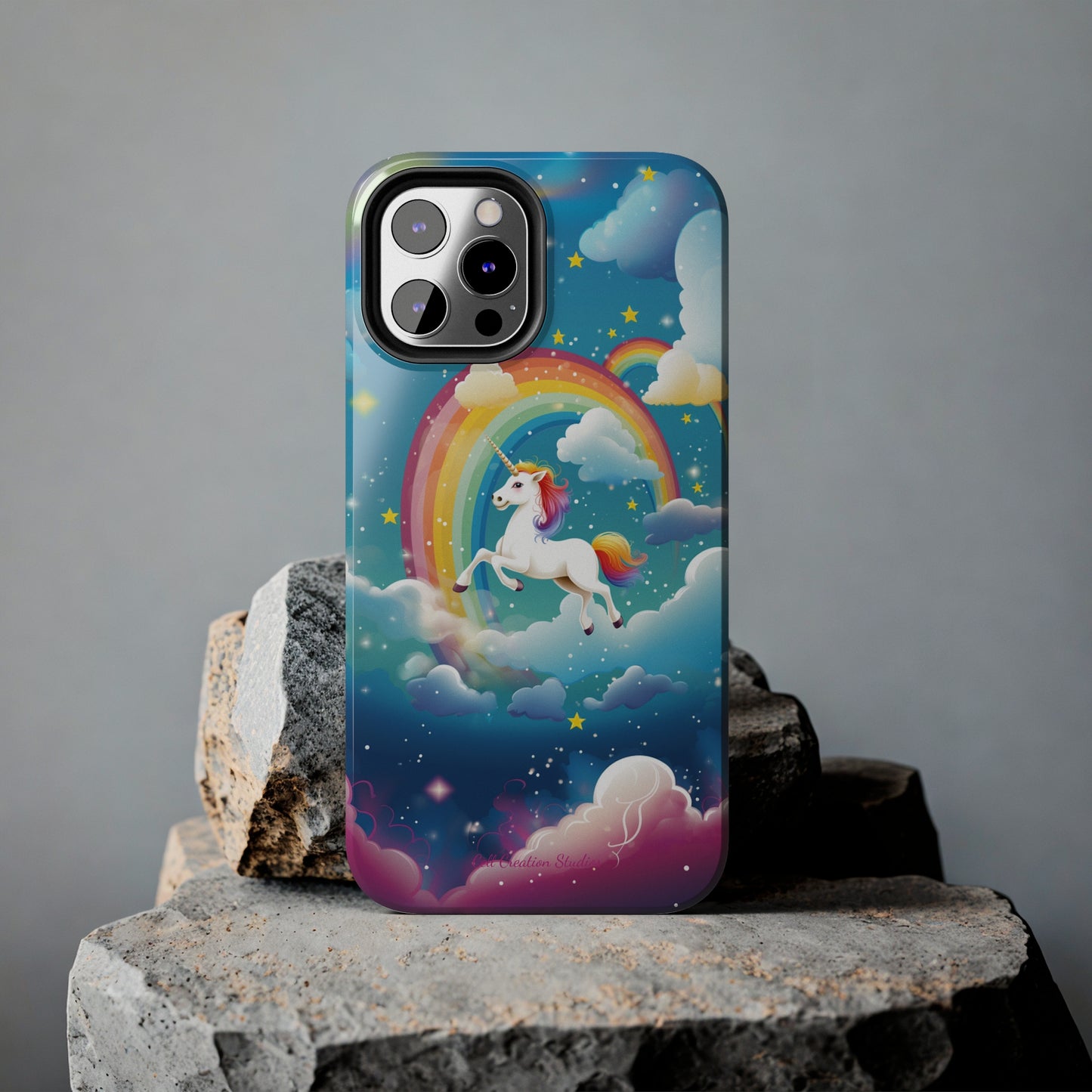 Introducing the "Rainbow Soar" Cell Phone Case – Embark on a Whimsical Journey with a Flying Unicorn -Tough Phone Cases