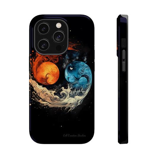 "Harmony in Contrast: Orange and Blue Yin and Yang Phone Case" -MagSafe Tough Cases