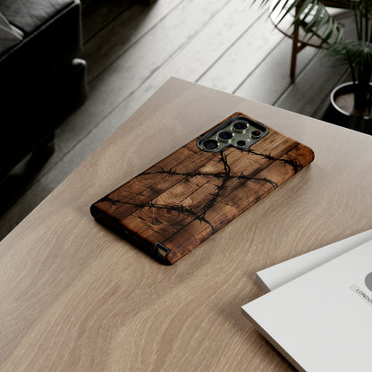 "Elegant Barb Wire on Wood" Embrace Rustic Style -Tough Phone Cases