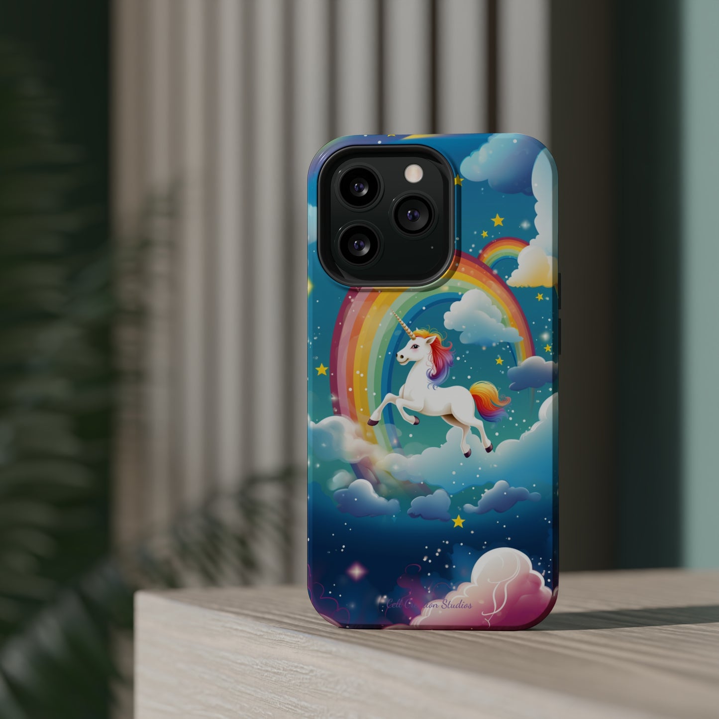 Introducing the "Rainbow Soar" Cell Phone Case – Embark on a Whimsical Journey with a Flying Unicorn -MagSafe Tough Cases