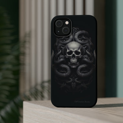 Introducing the "Monochrome Skull and Snakes" Cell Phone Case – A Bold Statement -MagSafe Tough Cases