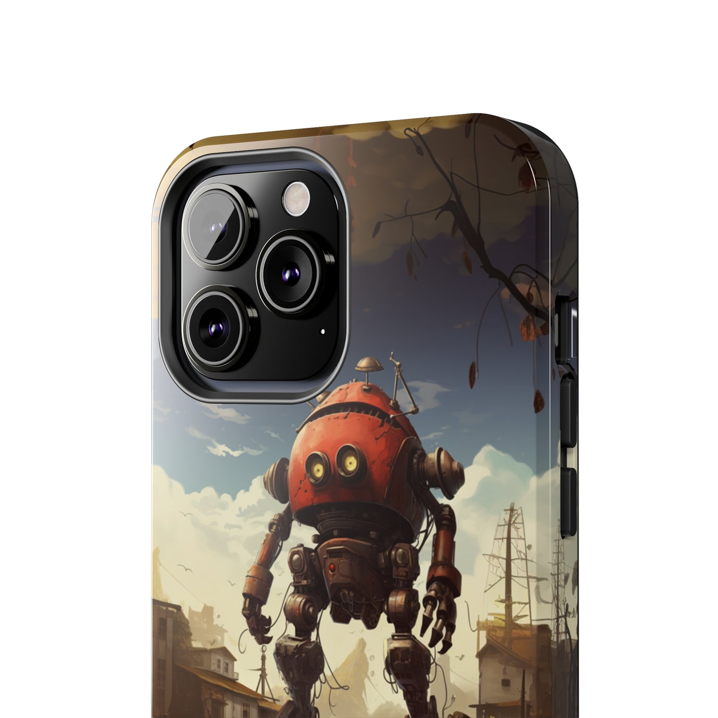 Introducing the "Urban Encounter" Cell Phone Case – Witness the Epic Convergence of Man and Giant Robot -Tough Phone Cases