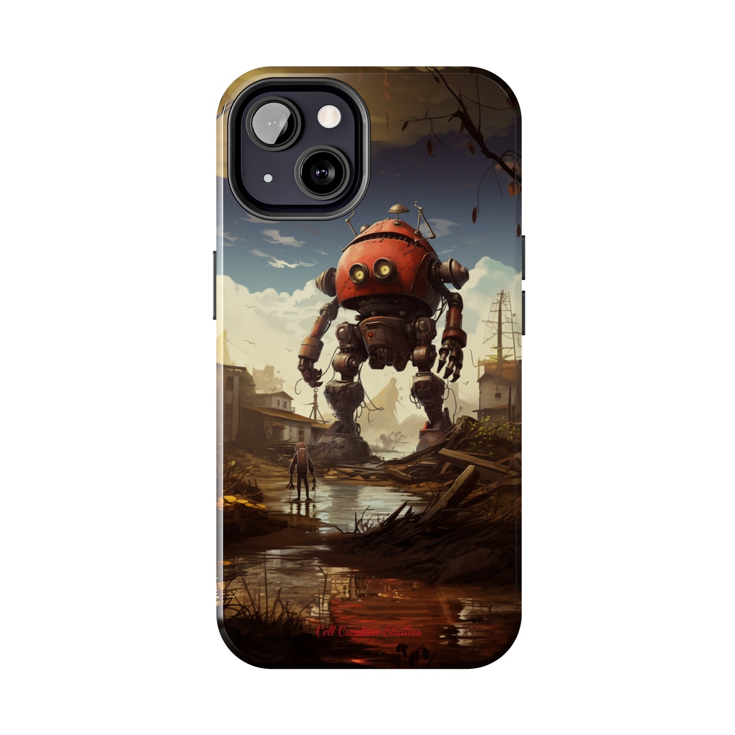 Introducing the "Urban Encounter" Cell Phone Case – Witness the Epic Convergence of Man and Giant Robot -Tough Phone Cases