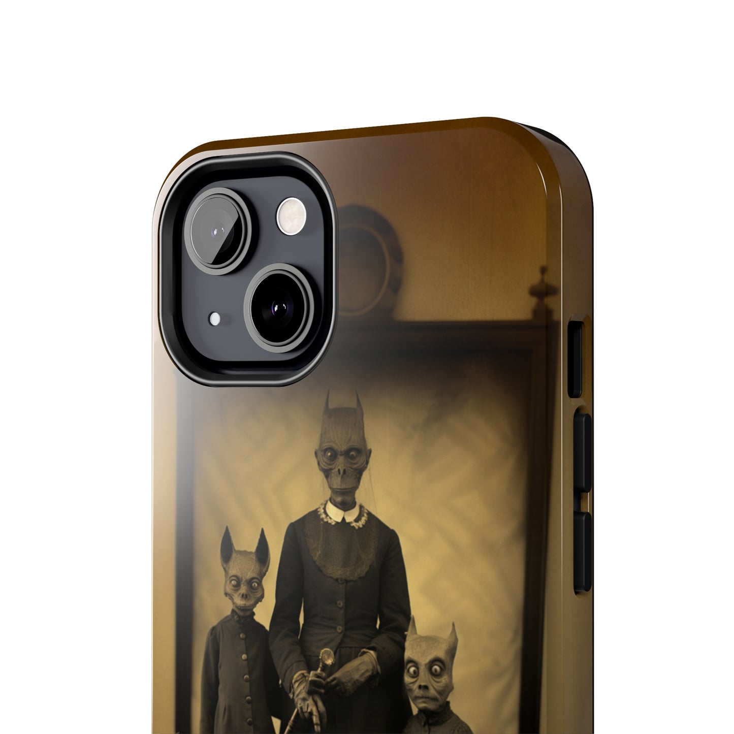 Introducing the "Vintage Odd Creatures" Cell Phone Case – Step into the Eerie Charm of a Haunting Family Portrait -Tough Phone Cases