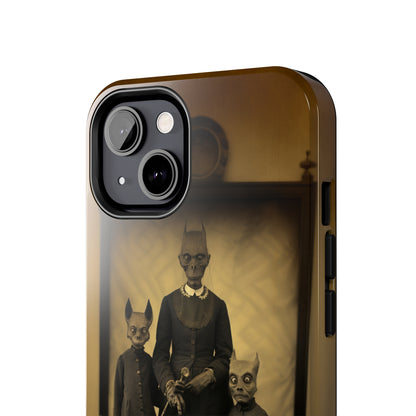 Introducing the "Vintage Odd Creatures" Cell Phone Case – Step into the Eerie Charm of a Haunting Family Portrait -Tough Phone Cases