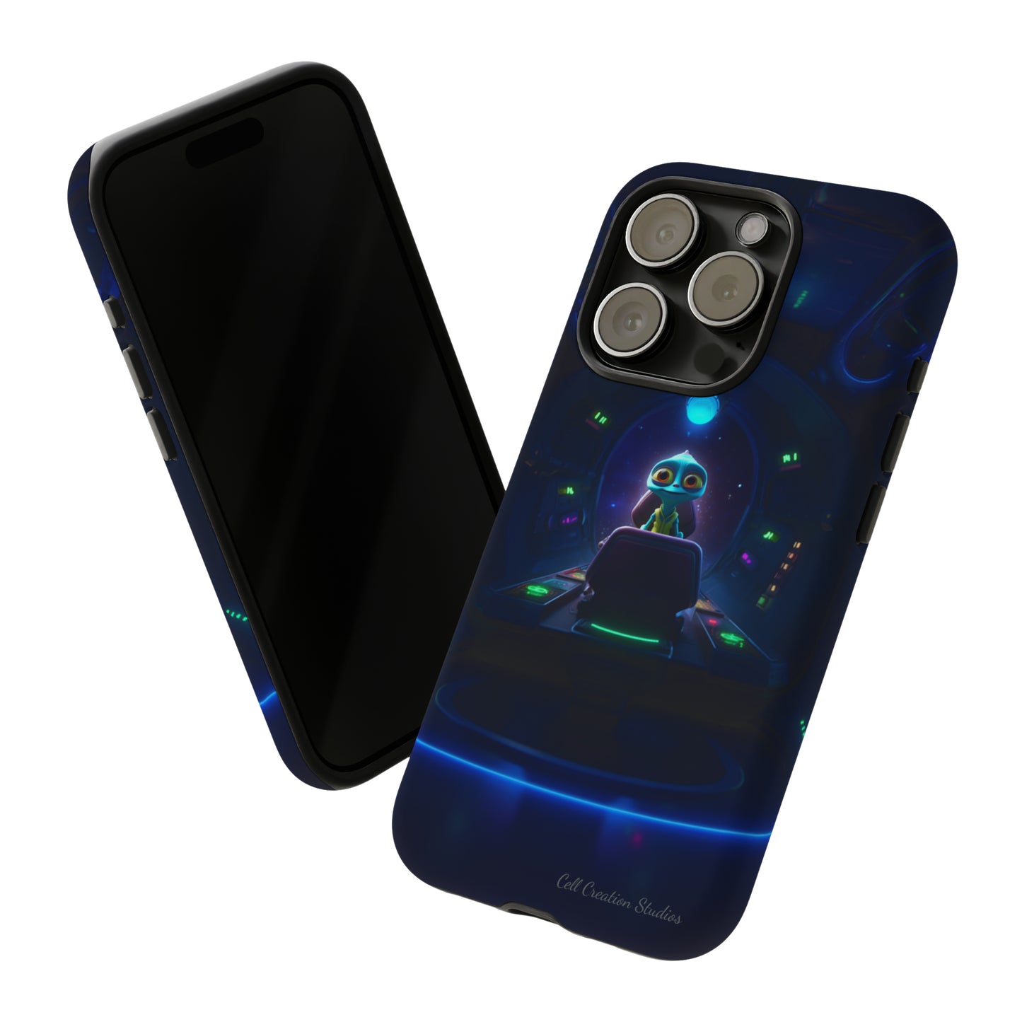 The "Galactic Buddy" Blue Alien Spaceship Phone Case -Tough Cases